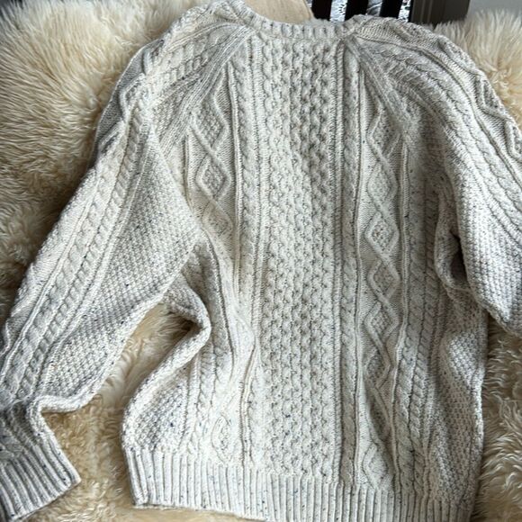 Land's End Cotton Blend Aran Cable Crew Neck Sweater Ivory Tweed Heavy XL Tall - Picture 9 of 14